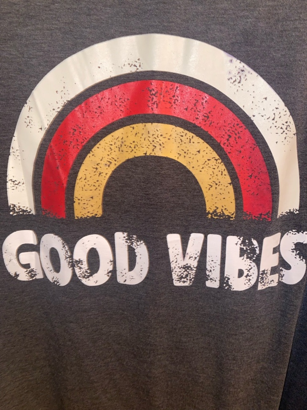 Women’s gray long-sleeve top features a "Good Vibes" graphic long sleeve SZ L - Picture 2 of 4